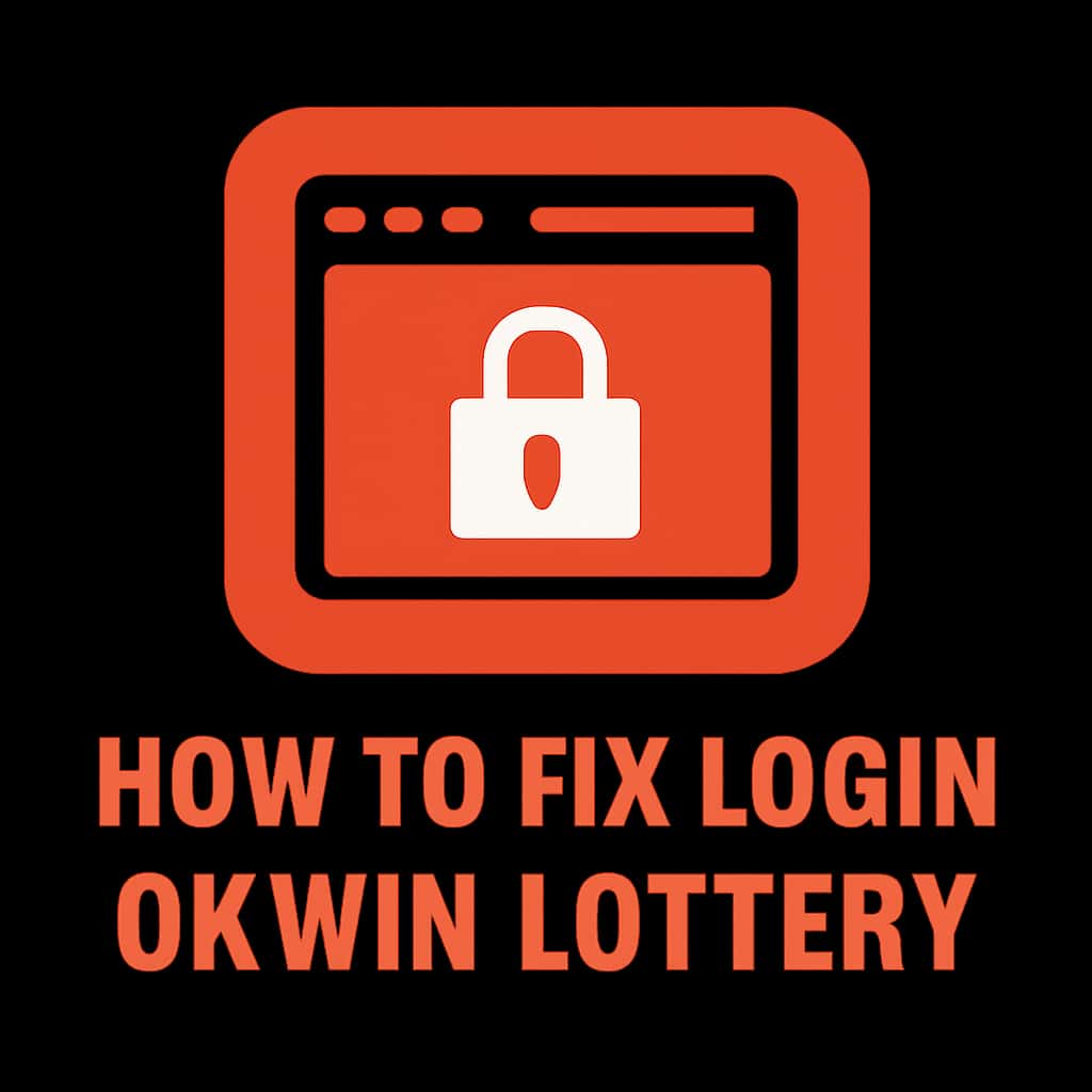 A professional badge design illustrating login assistance for the Okwin lottery.