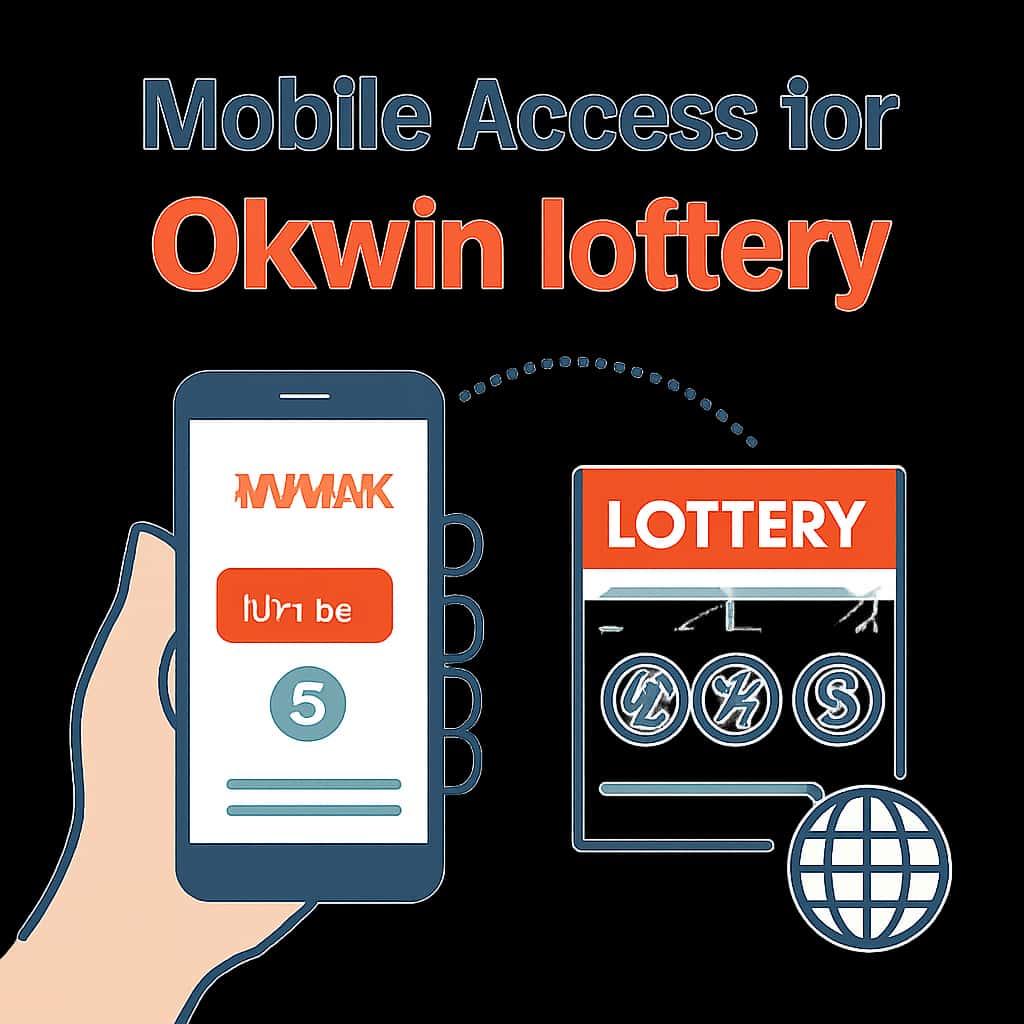 An educational illustration detailing the mobile access process for Okwin lottery.