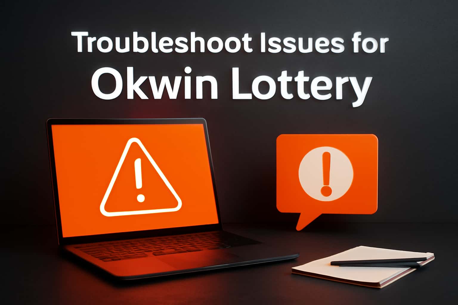 Scene illustrating troubleshooting issues for Okwin lottery with relevant text.