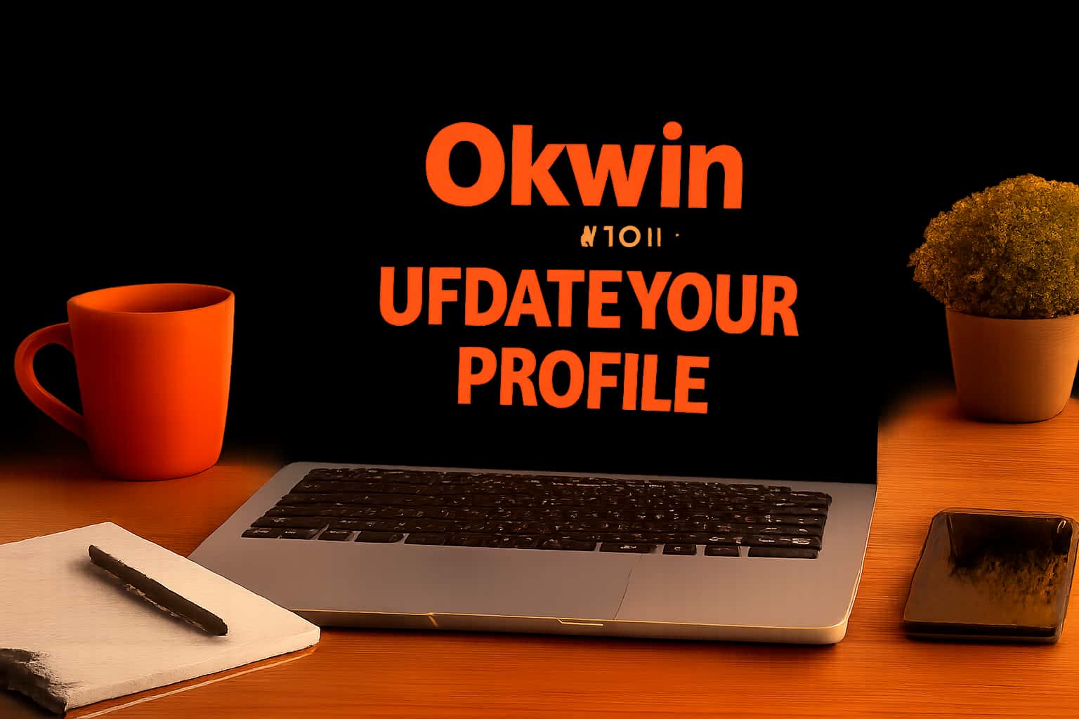 Visual representation of updating an Okwin lottery profile with an emphasis on security and access.